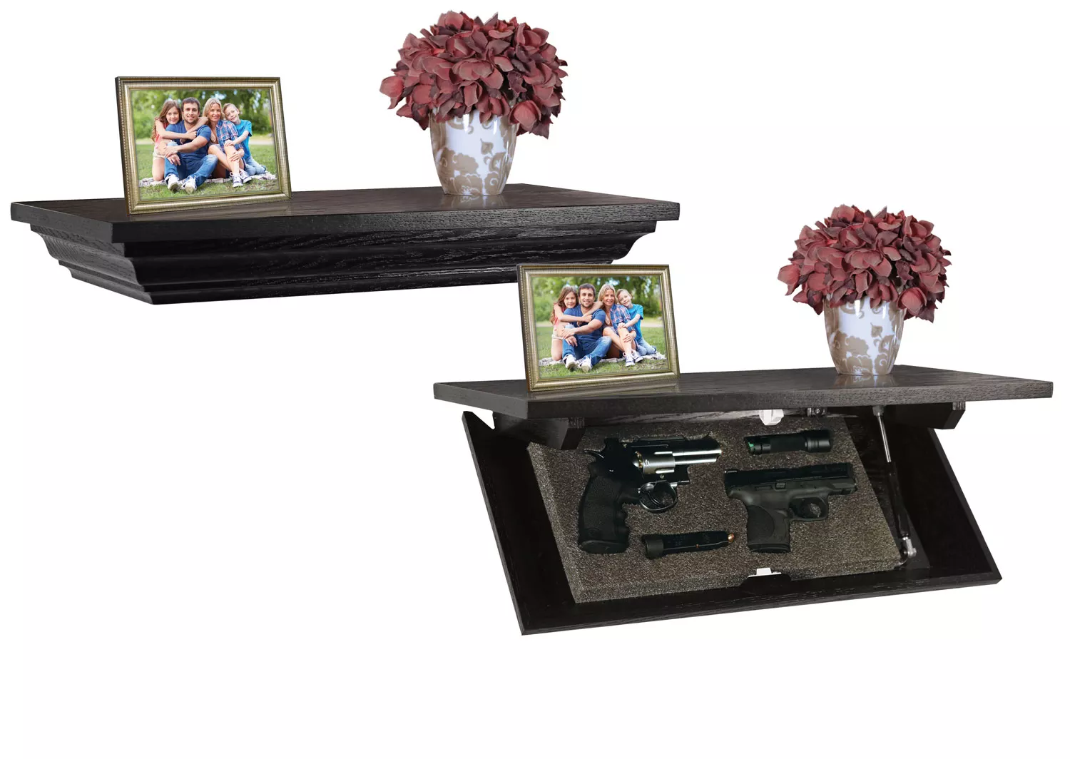 PSP CC24E Concealment Shelf Key Entry Brown Wood Holds 2 Handguns 24" L